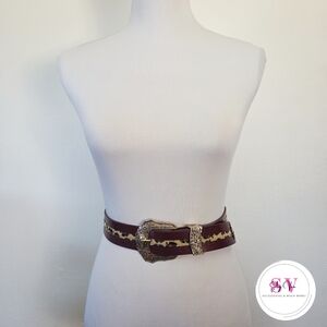 Burgundy leopard buckle belt
